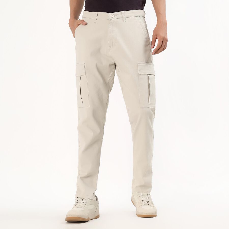 Men's Beige Slim Fit Cargo Pants, Silver, large