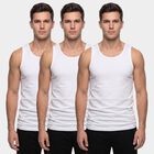Men's White Cotton Round Neck Sleeveless Vest, White, small