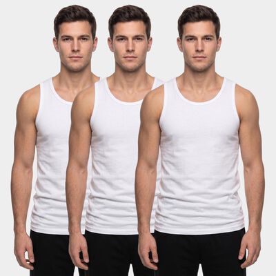 Men's White Cotton Round Neck Sleeveless Vest