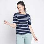 Stripes Short Sleeve Top, Navy Blue, small image number null