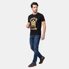 Men's Black Round Neck Regular Graphic Printed T-Shirt, काला, small