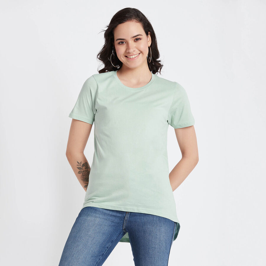 Cotton Solid Round Neck T-Shirt, Light Green, large image number null