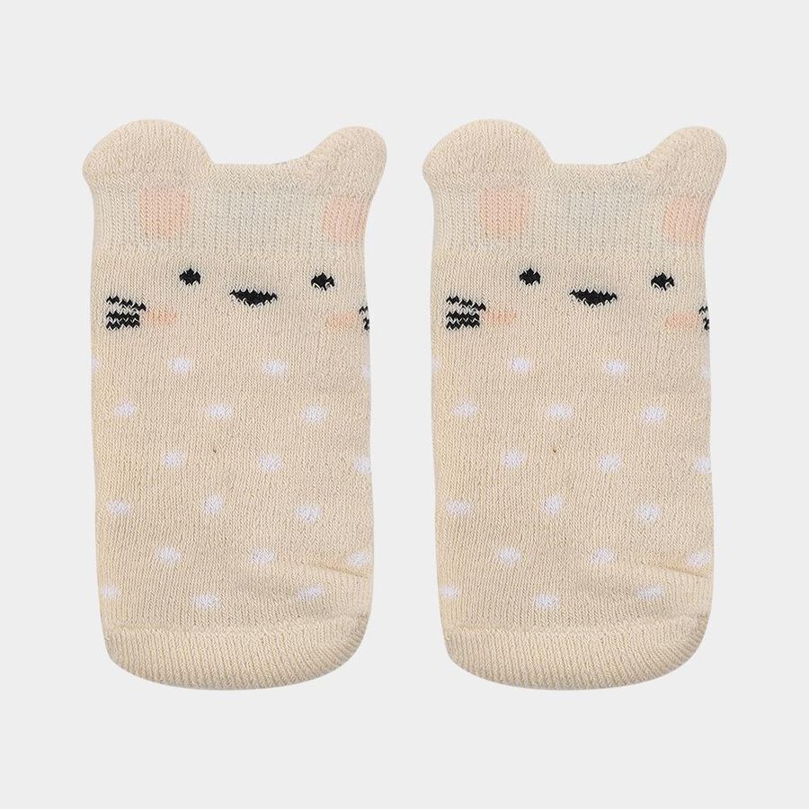 Infants Peach and Beige Regular Fit Cartoon Design Pack of 2 Socks, Beige, large image number null