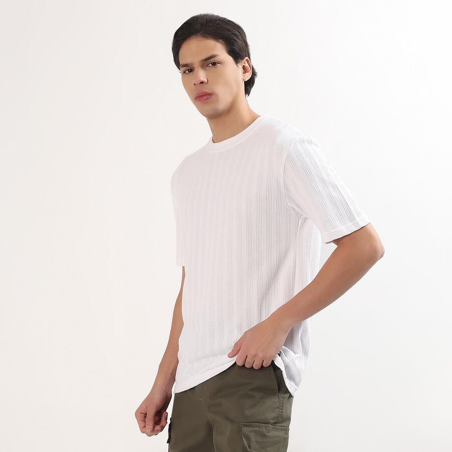 Men's Bright Snow White Round Neck Casual T-Shirt, White, large