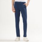 Men's Deep Steel Blue Slim Fit Cross Pocket Casual Trousers, गहरा नीला, small image number null