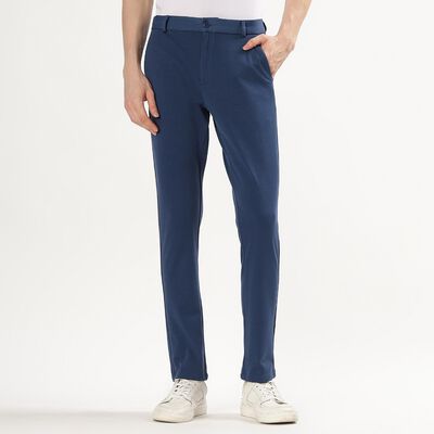 Men's Deep Steel Blue Slim Fit Cross Pocket Casual Trousers