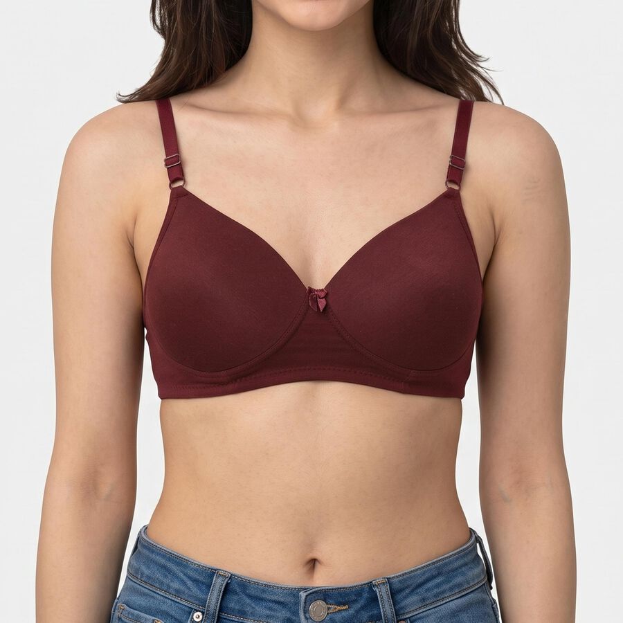 Women's Brown Padded Wire-Free T-Shirt Bra, भूरा, large
