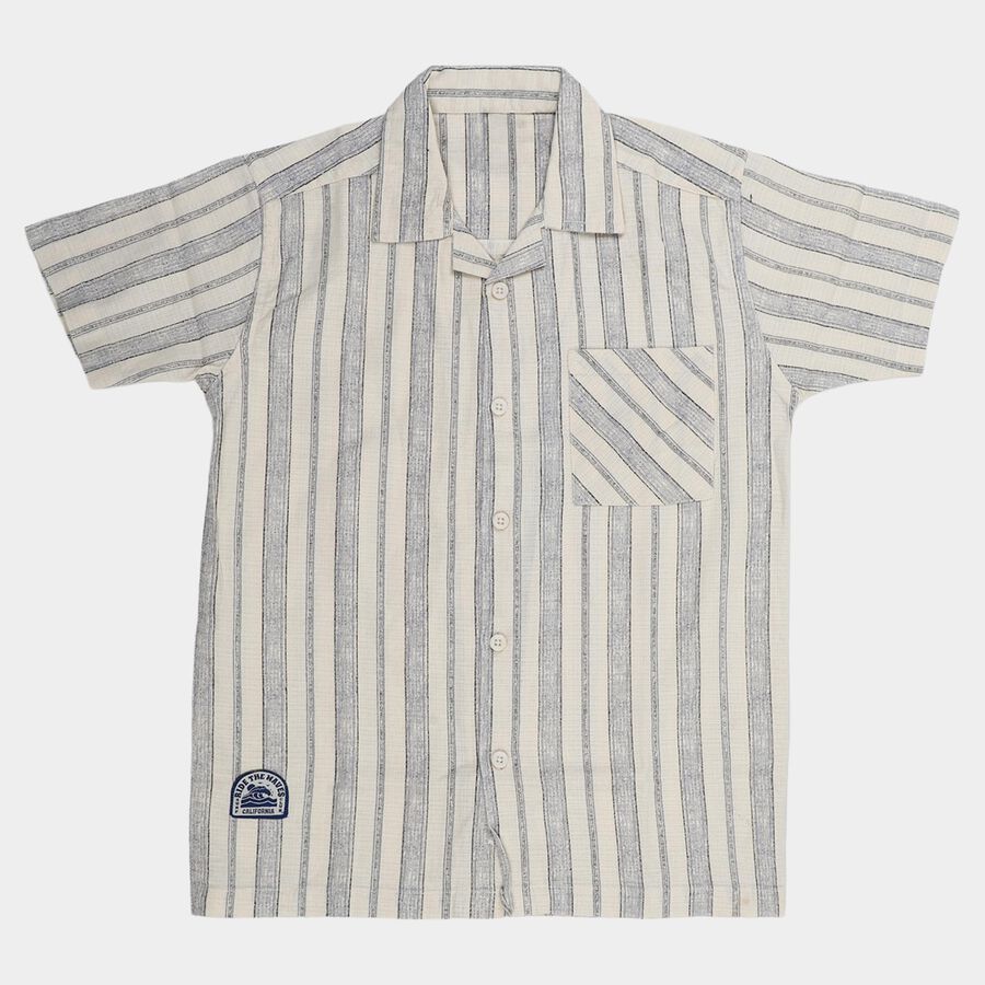 Boys' Off-White Cotton Classic Collar Casual Shirt, ऑफ व्हाइट, large