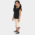 Girls Black Cotton Polka Dot Ruffle Sleeve Top and Beige Capri Set, Black, small image number null