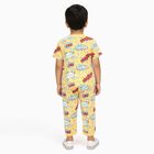 Boys Bright Yellow Cotton Round Neck Printed Night Suit, पीला, small image number null