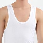 Men's Bright White Cotton Deep Neck Casual Vest, सफ़ेद, small image number null