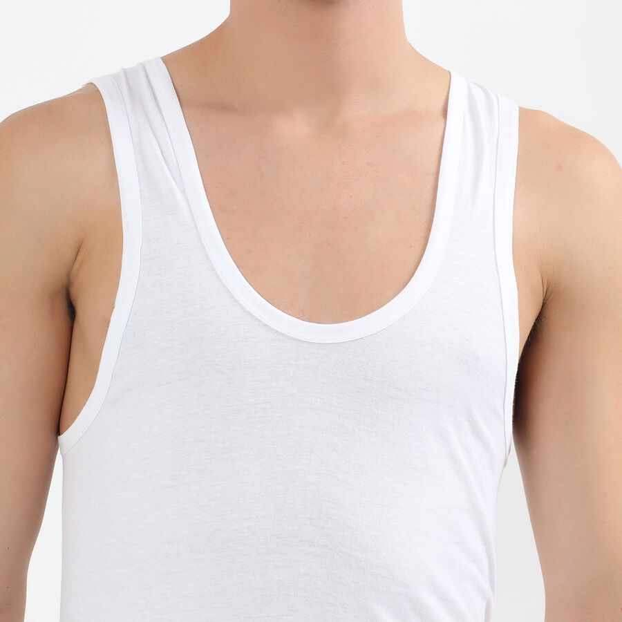 Men's Bright White Cotton Deep Neck Casual Vest, सफ़ेद, large image number null