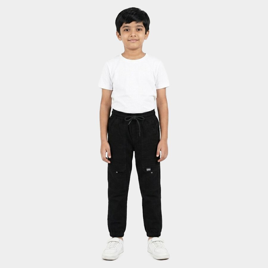 Boys' Black Regular Fit Cargo Jogger Trousers, काला, large