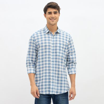 Men's Light Blue Cotton Spread Collar Casual Shirt