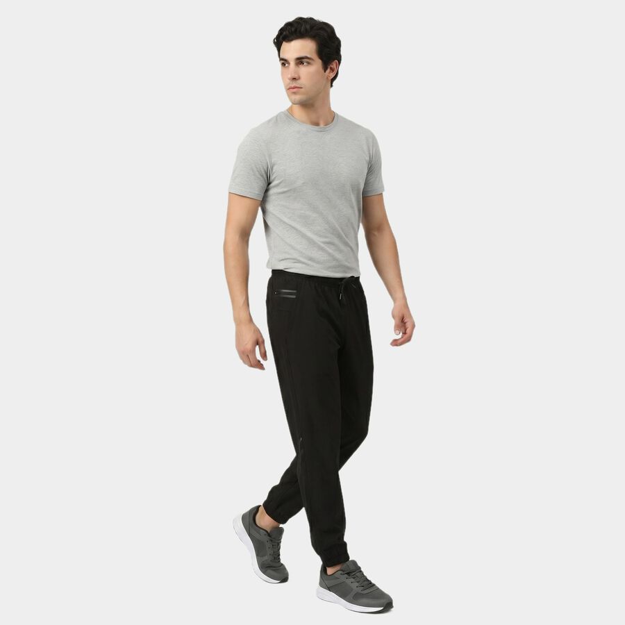 Men's Black Regular Fit Jogger Track Pants, काला, large