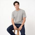 Men Grey Round Neck Regular T-Shirt, Melange Mid Grey, small