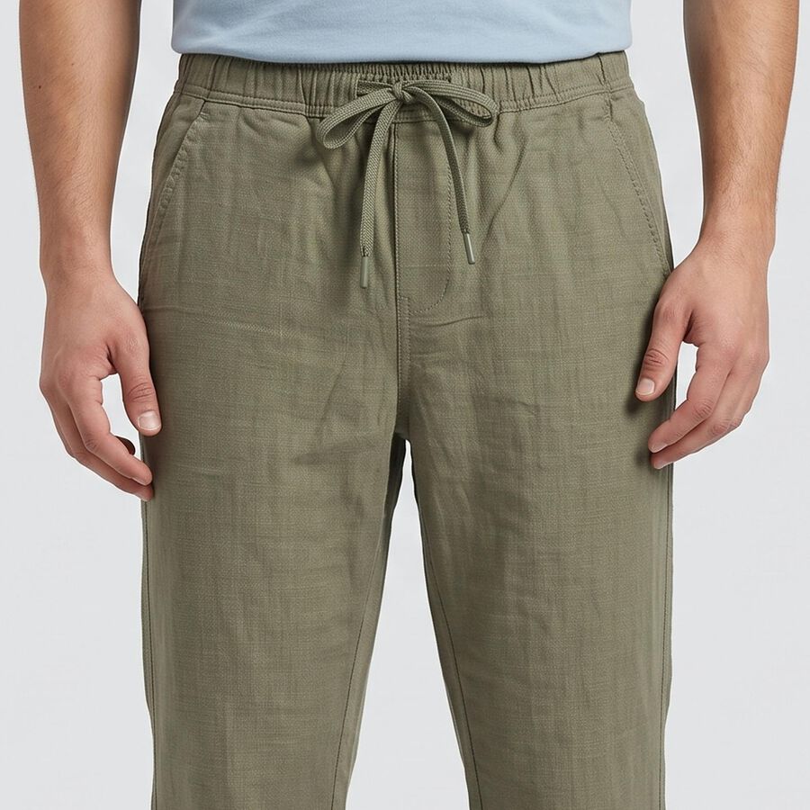 Men's Olive Green Slim Fit Casual Trousers, हल्का हरा, large