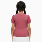Girls Bright Pink Round Neck Casual T-Shirt, गुलाबी, small