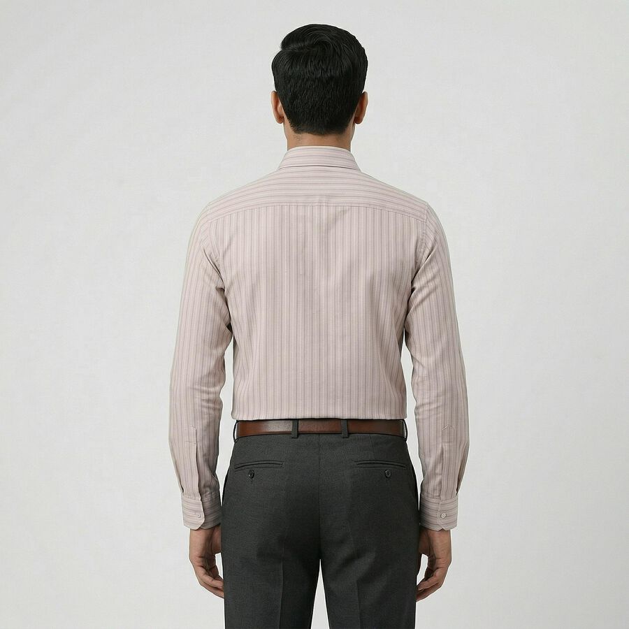 Men's Beige Spread Collar Classic Formal Shirt, Beige, large