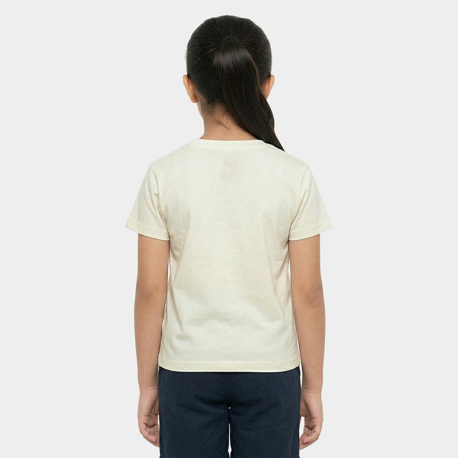 Girls White Cotton Casual T-Shirt, ऑफ व्हाइट, large