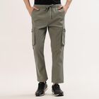 Men's Olive Green Slim Fit Flat-Front Trousers, Light Green, small