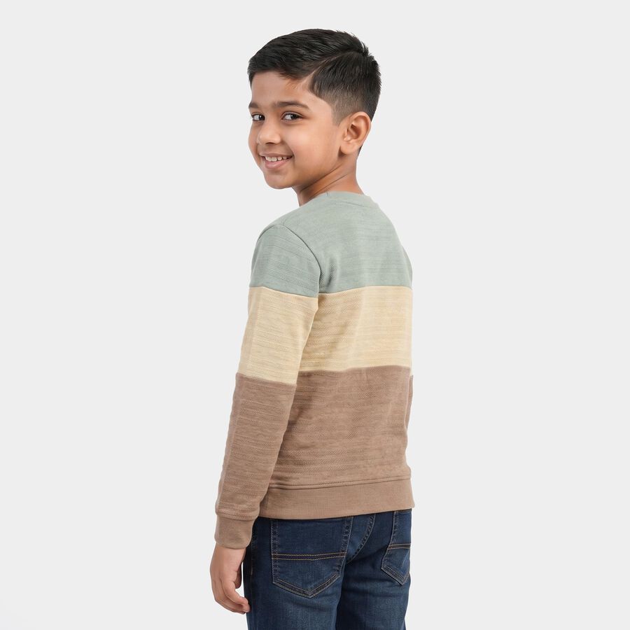 Boys Beige Crew Neck Colorblocked T-Shirt, गहरा पीला, large