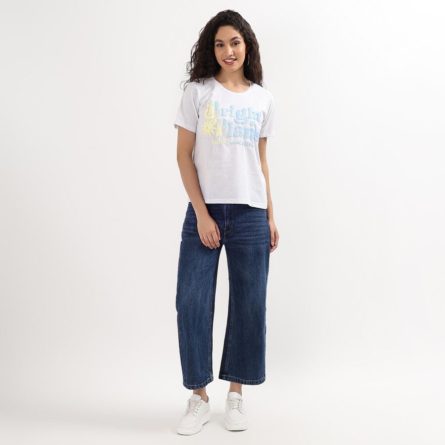 Ladies' 100% Cotton Round Neck T-Shirt , Melange Mid Grey, large image number null