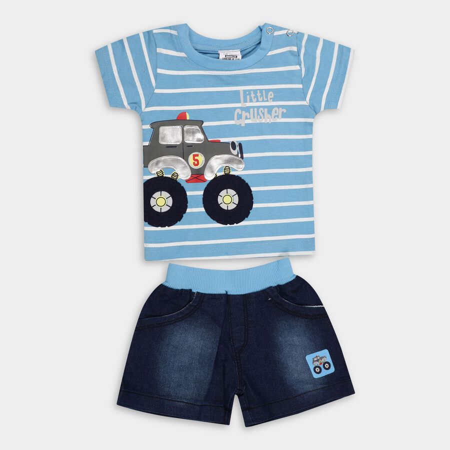 Infant Boys' 100% Cotton Baba Suit, Mid Blue, large image number null
