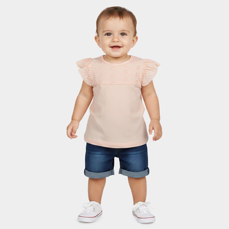 Infants Light Pink Cotton Round Neck Casual T-Shirt, Light Pink, large
