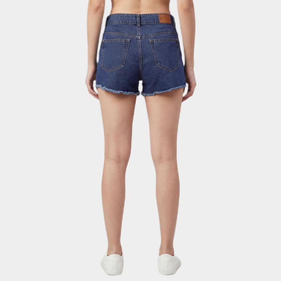 Women's Blue Regular Fit High-Rise Denim Shorts, मध्यम नीला, large