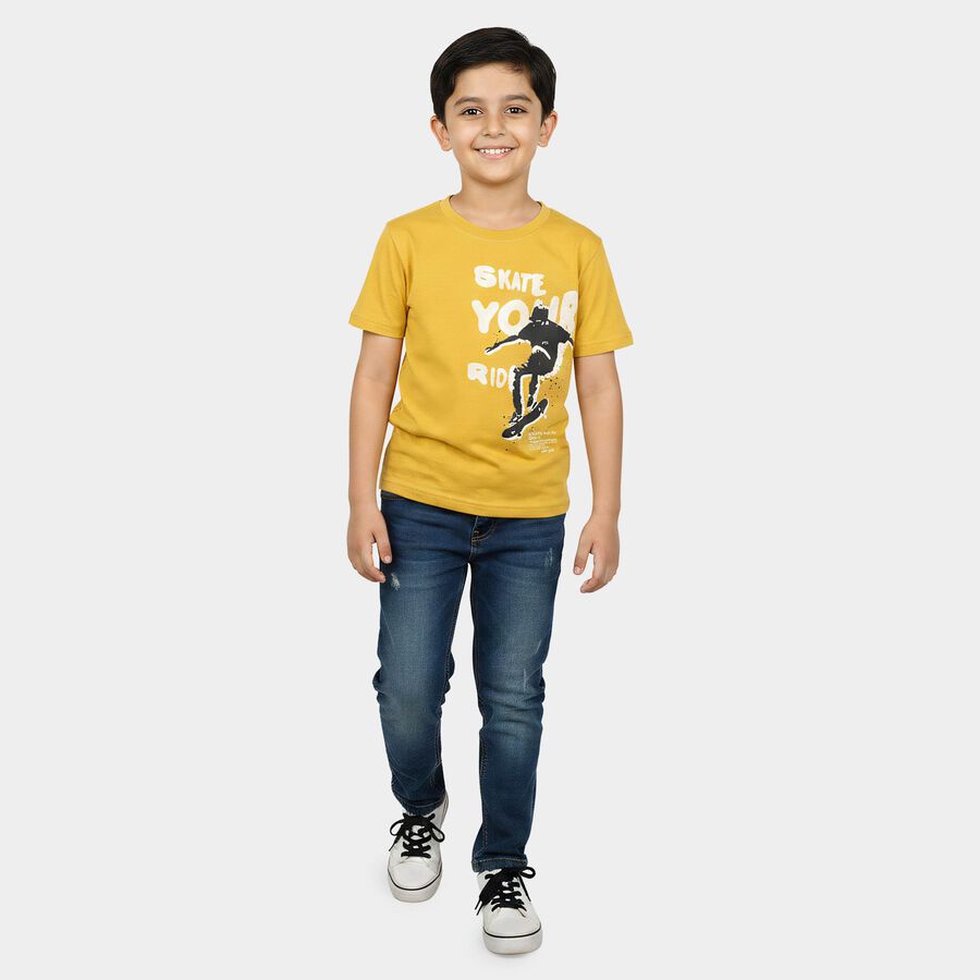 Boys Mustard Crew Neck Regular Boys T-Shirt, मस्टर्ड, large
