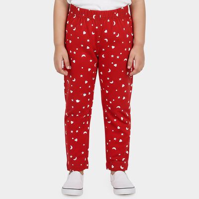 Girls Fuchsia Straight Fit Moon and Star Printed Cotton Pyjama