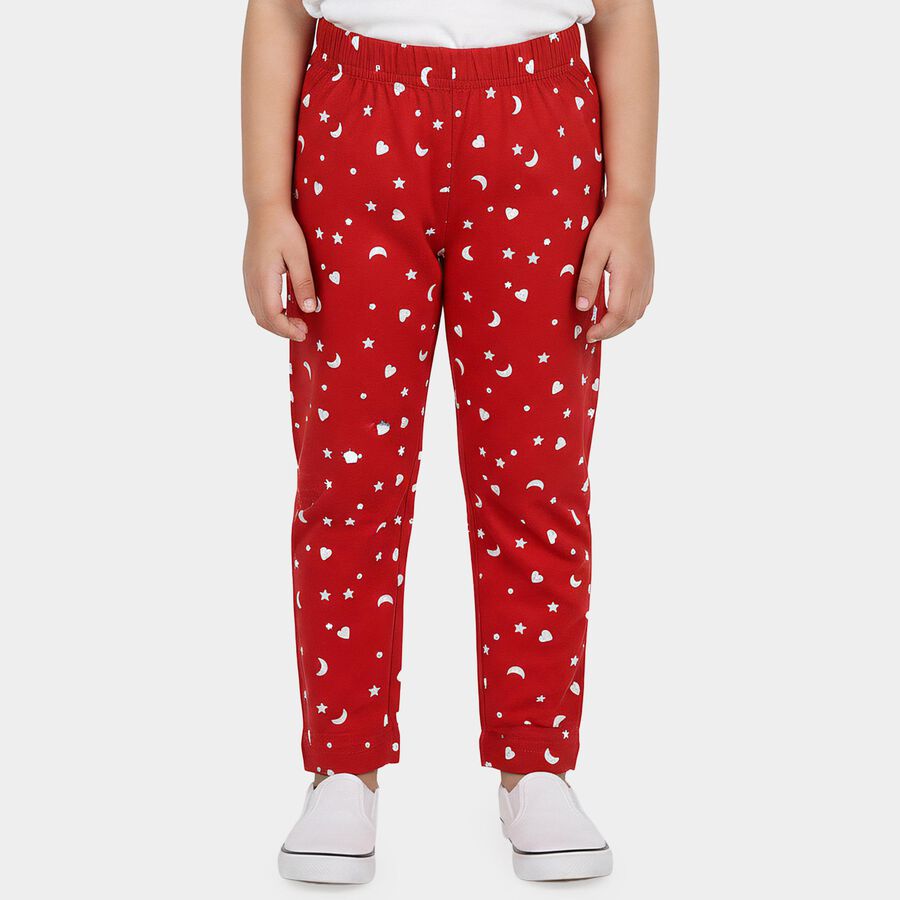 Girls Fuchsia Straight Fit Moon and Star Printed Cotton Pyjama, रानी (फ्यूशिया), large