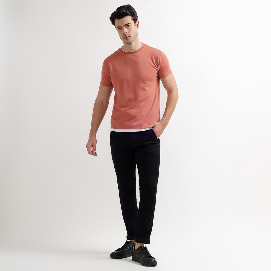 Men's Muted Coral Round Neck Textured T-Shirt, Coral, large image number null