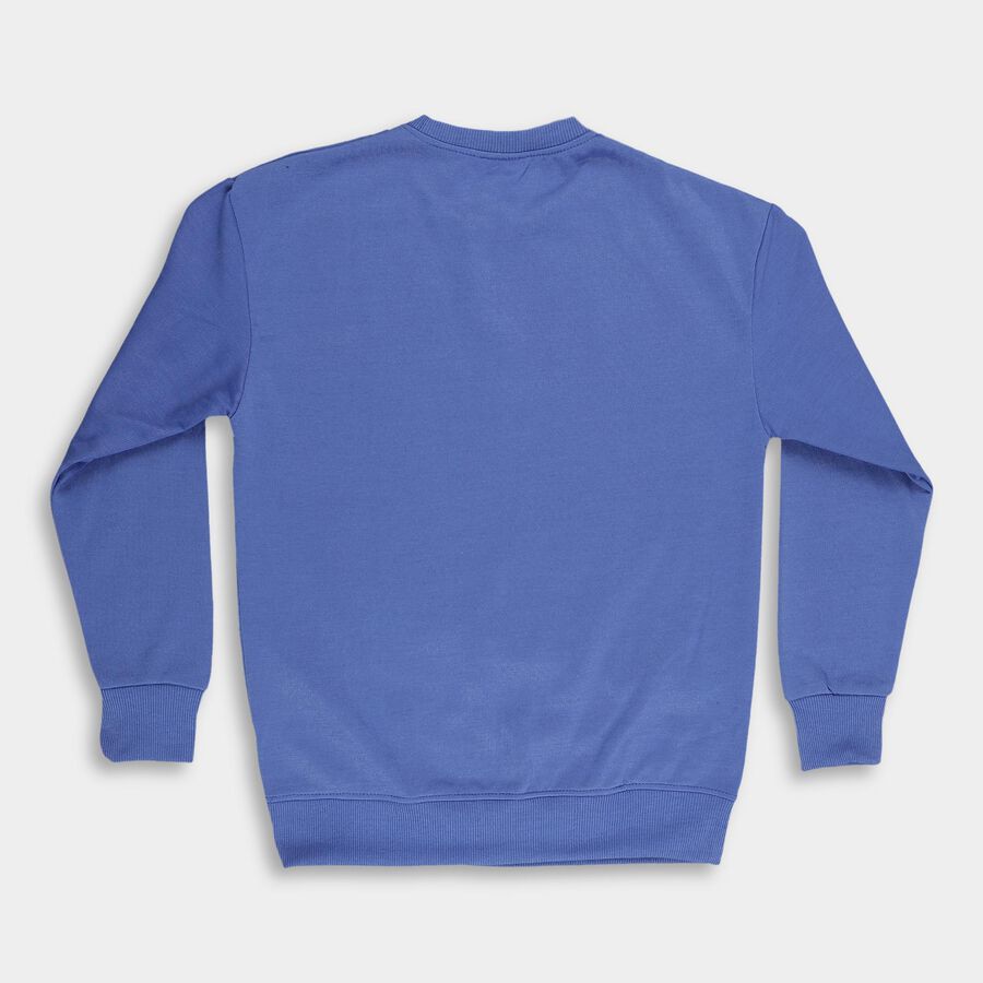 Boys Bright Royal Blue Crew Neck Casual Sweatshirt, मध्यम नीला, large image number null