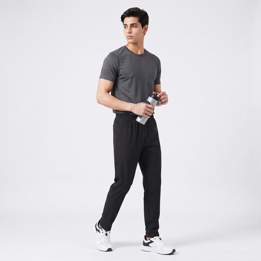 Men's Black Straight Fit Solid Track Pants, काला, large