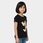 Girls' Black Cotton Round Neck Butterfly Printed T-Shirt, Black, small