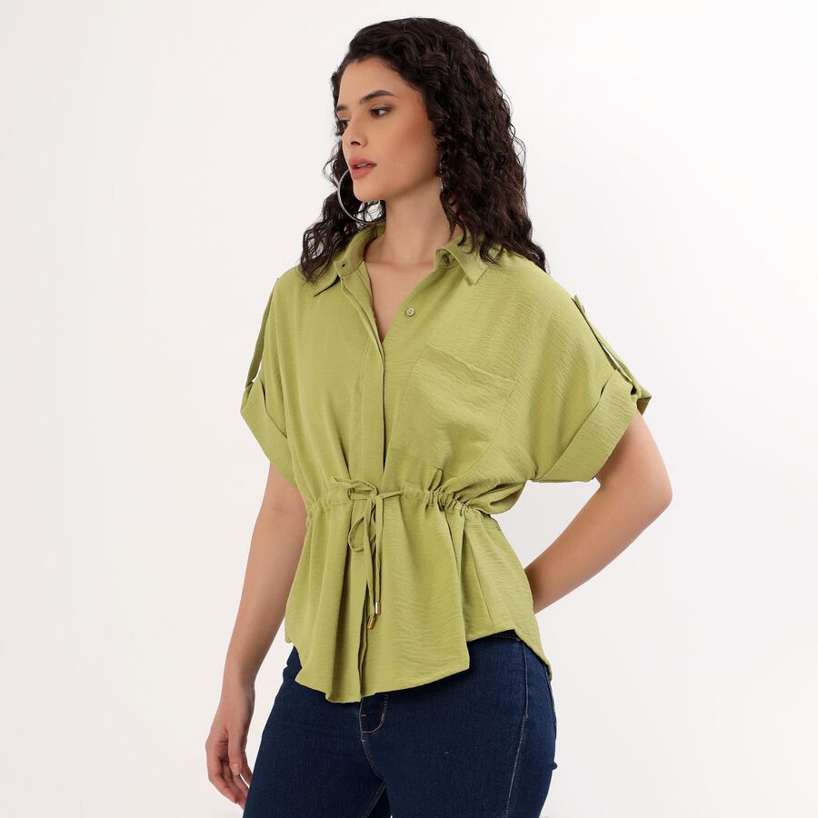 Women's Light Sage Green Rolled Up Classic Casual Shirt, Light Green, large