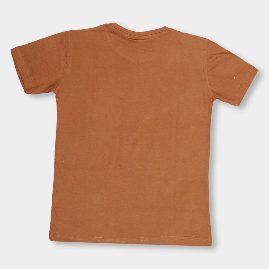 Kids' Warm Terracotta Brown Cotton Round Neck Casual T-Shirt, Brown, large image number null
