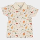 Infants Beige Cotton Polo Neck Casual T-Shirt, Beige, small