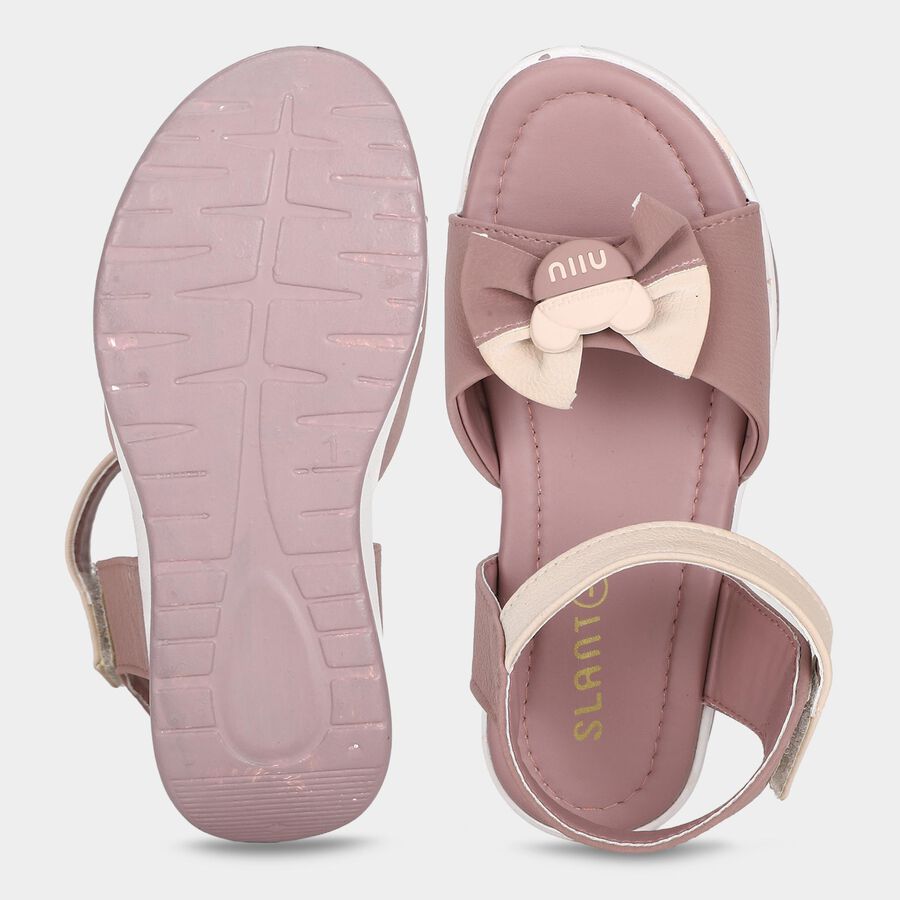 Girls' Beige Velcro Strap Strappy Sandals, गहरा पीला, large