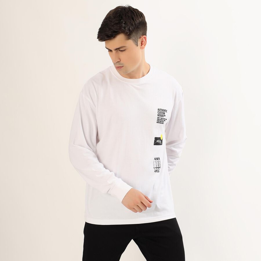 Men's Bright Snow White Crew Neck Casual T-Shirt, सफ़ेद, large image number null