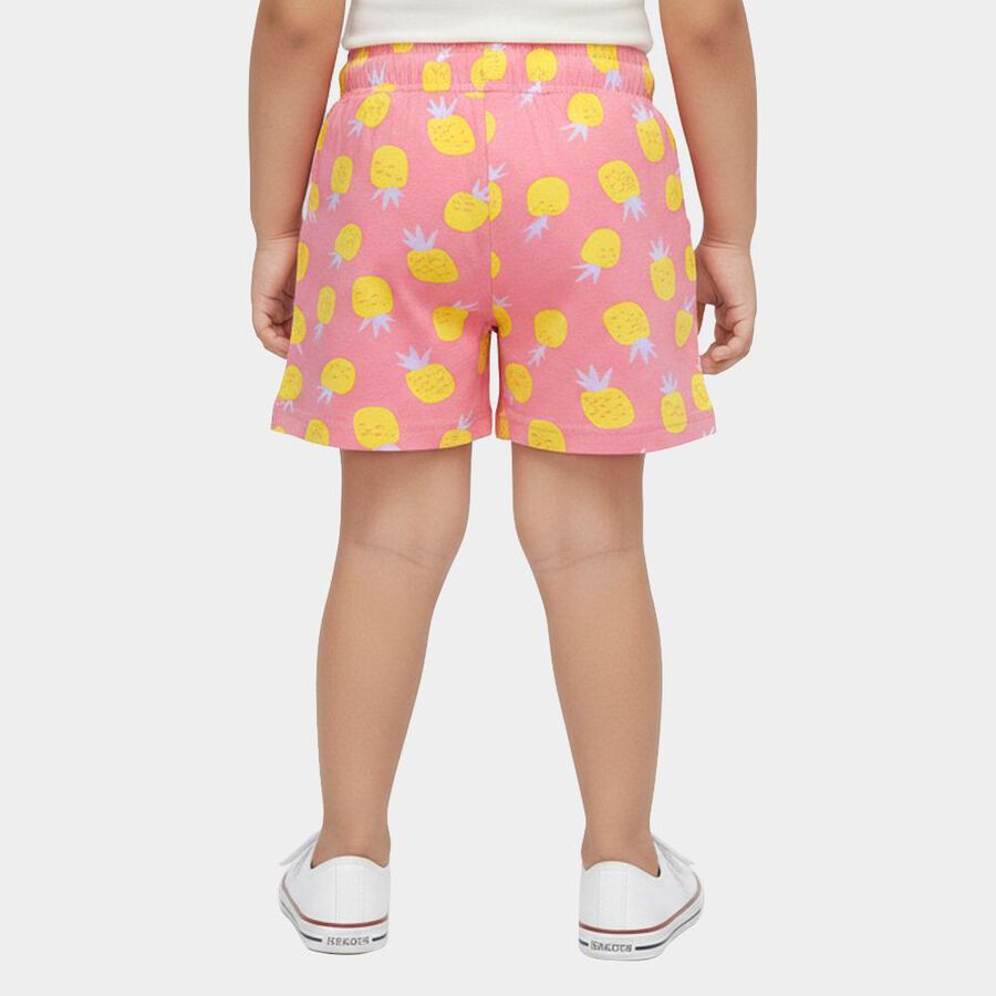 Girls' Bright Pink Pineapple Print Cotton Shorts, हल्का गुलाबी, large