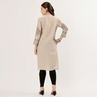 Women's Beige Round Neck Printed Kurta, गहरा पीला, small