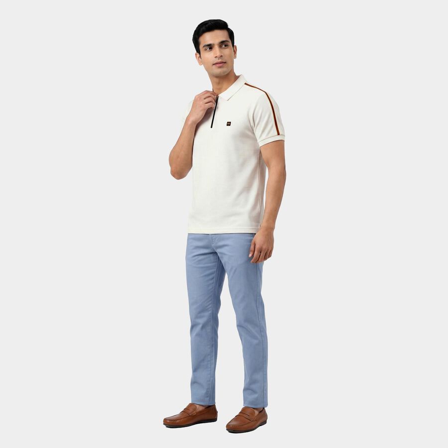 Men's White Polo Collar Casual Half Sleeve T-Shirt, White, large
