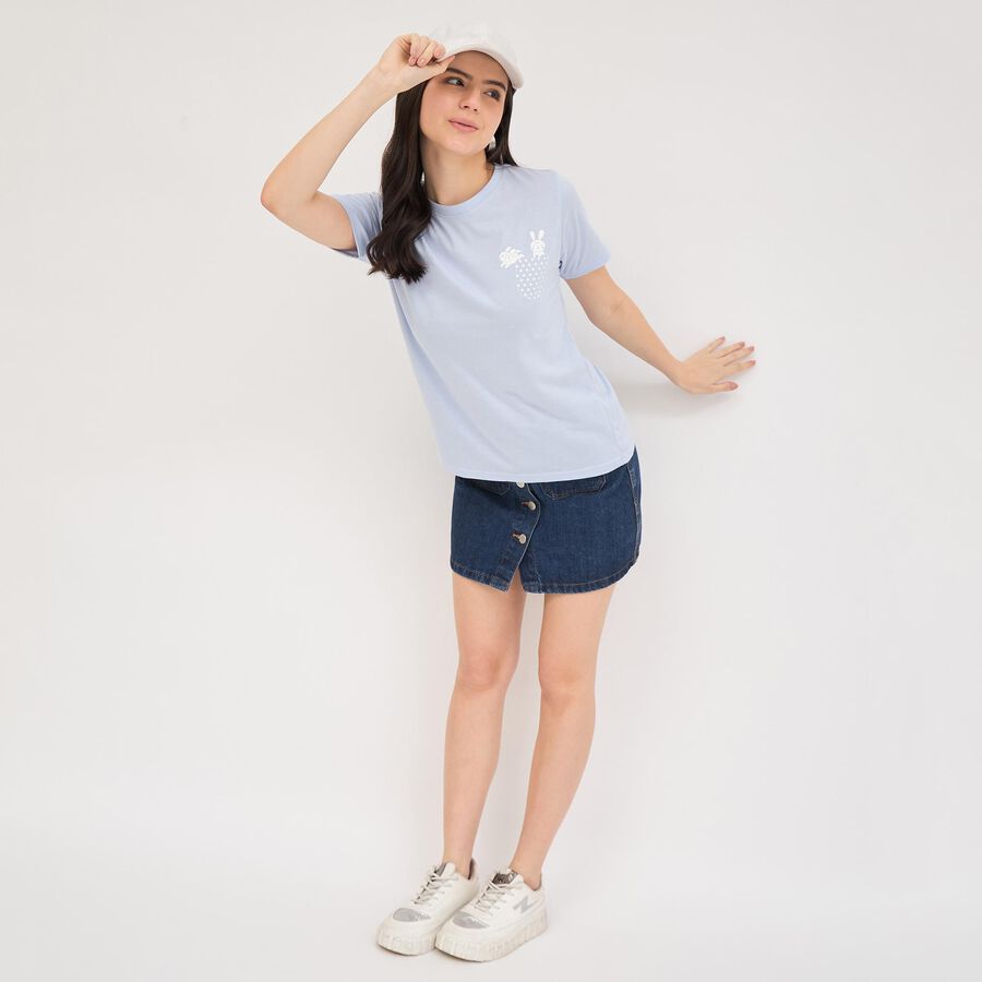 Women's Light Blue Round Neck Printed T-Shirt, हल्का नीला, large image number null