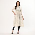 Women's White Mandarin Collar Textured Kurta, ऑफ व्हाइट, small