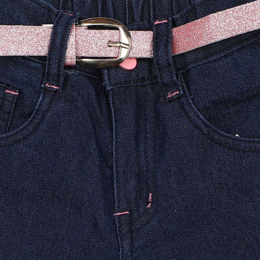 Girls' Navy Blue Wide Leg Heart Print Jeans, Dark Blue, large
