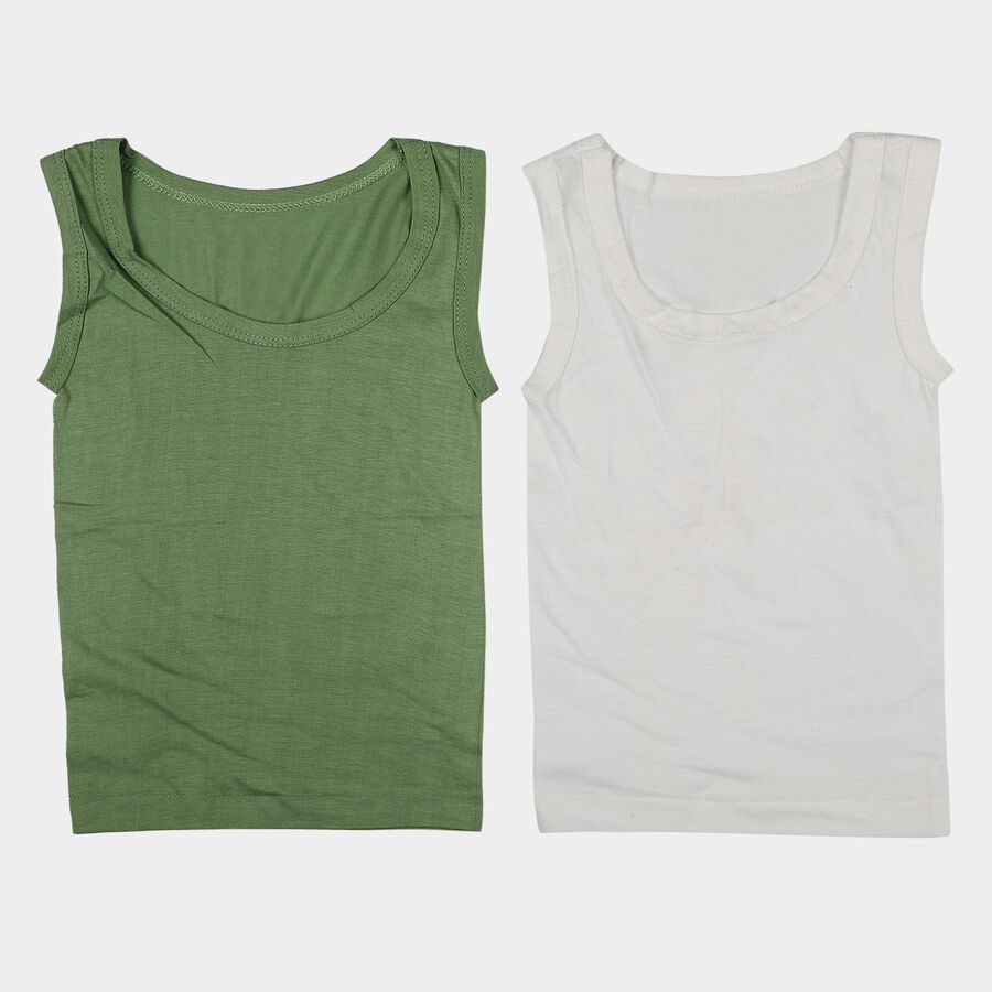 Boys Green Cotton Round Neck Sleeveless Vest, Light Green, large