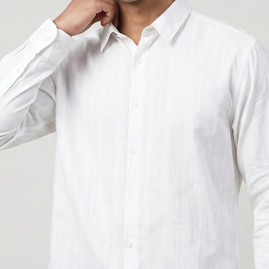 Men's White Cotton Long Sleeve Collar Regular Fit Shirt, ऑफ व्हाइट, large
